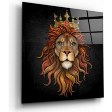 Kırmızı Ayı Aslan Cam Tablo