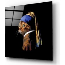 Kırmızı Ayı Kedi Cam Tablo