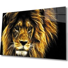 Kırmızı Ayı Aslan Cam Tablo