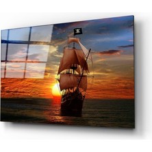 Kırmızı Ayı Gemi Cam Tablo