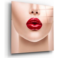 Kırmızı Ayı Dudak Cam Tablo