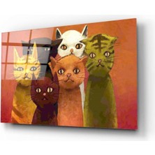 Kırmızı Ayı Kediler Cam Tablo