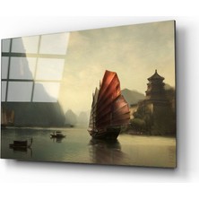 Kırmızı Ayı Gemi Cam Tablo