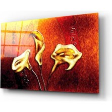 Kırmızı Ayı Çiçek Cam Tablo