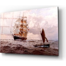 Kırmızı Ayı Gemi Cam Tablo