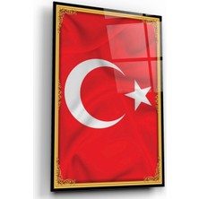 Kırmızı Ayı Bayrak Cam Tablo