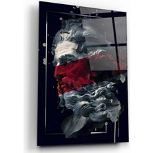 Kırmızı Ayı Heykel Cam Tablo