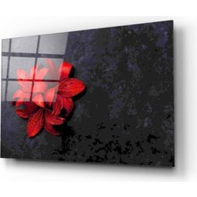 Kırmızı Ayı Çiçek Cam Tablo