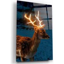 Kırmızı Ayı Geyik Cam Tablo