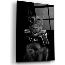 Kırmızı Ayı Köpek Cam Tablo