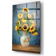 Kırmızı Ayı Ayçiçekleri Cam Tablo