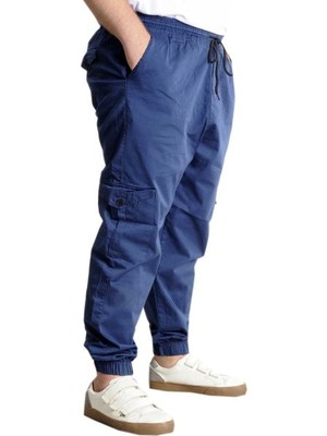 ModeXL Keten Jogger Pantolon Erkekler İçin Rahat Büyük Beden Kargo Model Indigo 21911