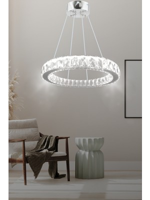 bestof tasarım Zilla Tekli Modern Sarkıt Kristal Taşlı LED Avize - 3 Renk Kumandalı-(Beyaz - Sarı - Gün Işığı)40 cm