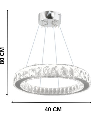 bestof tasarım Zilla Tekli Modern Sarkıt Kristal Taşlı LED Avize - 3 Renk Kumandalı-(Beyaz - Sarı - Gün Işığı)40 cm