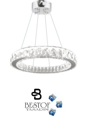 bestof tasarım Zilla Tekli Modern Sarkıt Kristal Taşlı LED Avize - 3 Renk Kumandalı-(Beyaz - Sarı - Gün Işığı)40 cm