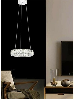 bestof tasarım Modern Krom Sarkıt Kristal Taşlı Power LED 3 Renk Avize