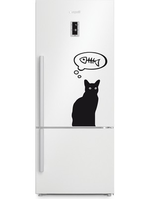 Reysa Tasarım Kılçık Düşünen Kedi Buzdolabı Sticker Siyah 11X21 cm
