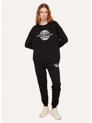 Caterpillar Bisiklet Yaka Baskılı Siyah Kadın Sweatshirt C3WL-SWT10