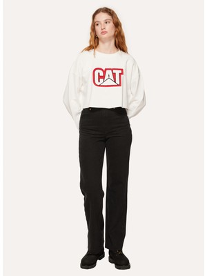 Caterpillar Bisiklet Yaka Nakışlı Ekru Kadın Sweatshirt C3WL-SWT50