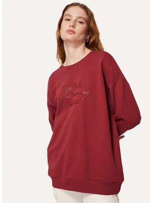 Aeropostale Bisiklet Yaka Baskılı Bordo Kadın Sweatshirt A3WL-SWT2