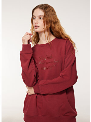 Aeropostale Bisiklet Yaka Baskılı Bordo Kadın Sweatshirt A3WL-SWT2