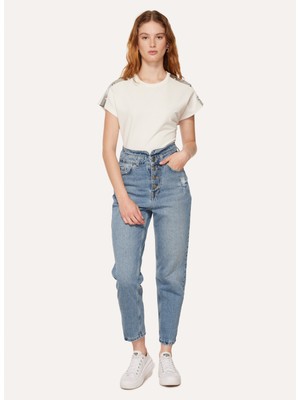 Aeropostale Yüksek Bel Normal Paça Mom Fit Açık Indigo Kadın Denim Pantolon A3WL-PNT2