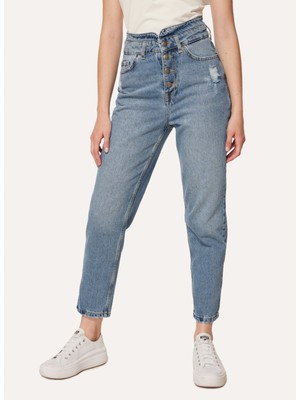 Aeropostale Yüksek Bel Normal Paça Mom Fit Açık Indigo Kadın Denim Pantolon A3WL-PNT2