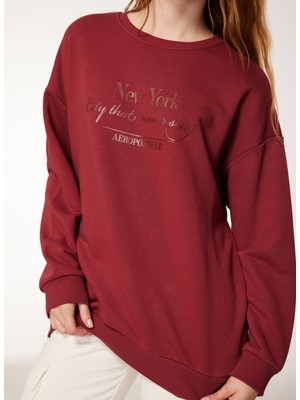 Aeropostale Bisiklet Yaka Baskılı Bordo Kadın Sweatshirt A3WL-SWT2