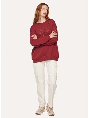 Aeropostale Bisiklet Yaka Baskılı Bordo Kadın Sweatshirt A3WL-SWT2