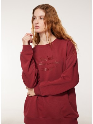 Aeropostale Bisiklet Yaka Baskılı Bordo Kadın Sweatshirt A3WL-SWT2