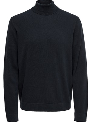 Only & Sons Dik Yaka Normal Düz Lacivert Erkek Kazak 22014750_ONSALEX 12 Roll Neck Knıt