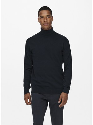 Only & Sons Dik Yaka Normal Düz Lacivert Erkek Kazak 22014750_ONSALEX 12 Roll Neck Knıt