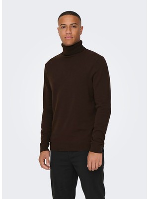 Only & Sons Dik Yaka Normal Düz Bordo Erkek Kazak 22014750_ONSALEX 12 Roll Neck Knıt