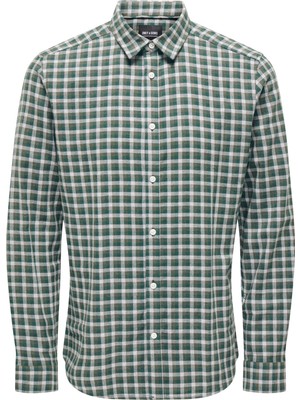 Only & Sons Dar Yeşil Kareli Erkek Gömlek 22025608_ONSBEN Lıfe Slım Flannel C