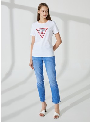 Guess Bisiklet Yaka Beyaz Kadın T-Shirt W1YI1BI3Z14G011