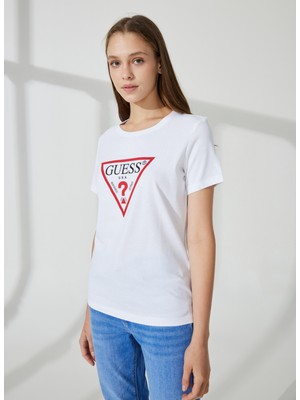 Guess Bisiklet Yaka Beyaz Kadın T-Shirt W1YI1BI3Z14G011