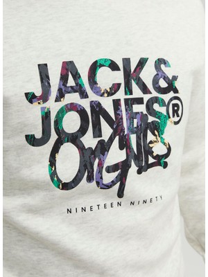 Jack & Jones Jorsılverlake Sweat Crew Neck Ln Erkek Beyaz Sweatshirt 12242366-White