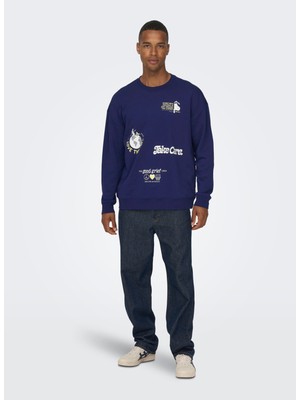 Only & Sons O Yaka Mavi Erkek Sweatshirt 22026422_ONSPEANUTS Rlx Crew Neck S