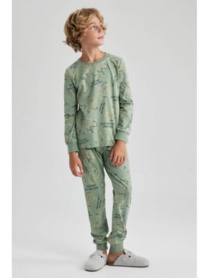 DeFacto Erkek Çocuk Desenli Uzun Kollu Penye Pijama Takımı B1452A823WN