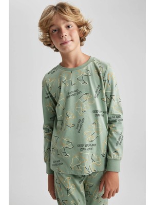 DeFacto Erkek Çocuk Desenli Uzun Kollu Penye Pijama Takımı B1452A823WN