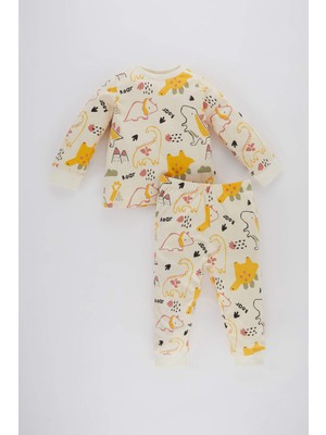 DeFacto Erkek Bebek Dinazor Baskılı Uzun Kollu Penye 4'lü Pijama Takımı A9004A523AU