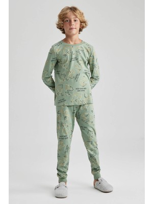 DeFacto Erkek Çocuk Desenli Uzun Kollu Penye Pijama Takımı B1452A823WN