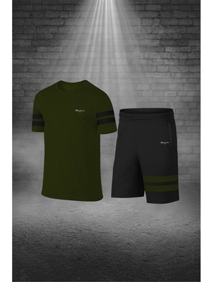 Poseidon Storm Büyük Beden Erkek Haki Dri-Fit Kumaş Baskısız Yuvarlak Yaka Kısa Kol Tişört Şort Alt Üst Spor Takım 4XL-10XL