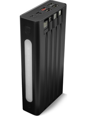 Powerway  30.000 Mah Pd 22.5W Dahili Kablolu Hızlı Şarj LED Fener Gerçek 30.000 Mah QC30S Powerbank