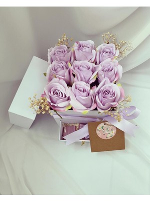 Z&B Flowers Sevgiliye hediye Kutuda Lila Gül sevgiliye Hediye doğum Günü güller konsept Hediyelik Yapay Çiçek