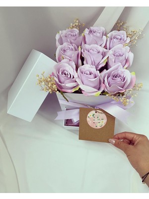 Z&B Flowers Sevgiliye hediye Kutuda Lila Gül sevgiliye Hediye doğum Günü güller konsept Hediyelik Yapay Çiçek