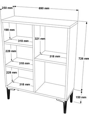 L'occi Concept Tina  88CM Kitaplık 5 Raf Ayaklı Beyaz Tn1-W