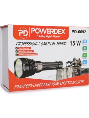 Powerdex PD-6692 15 Watt 1000 Lümen Profesyonel Şarjlı El Feneri