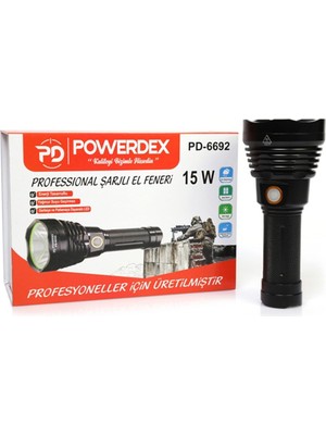 Powerdex PD-6692 15 Watt 1000 Lümen Profesyonel Şarjlı El Feneri