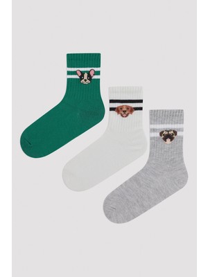 Penti Unisex Çizgili Hayvan Konseptli 3 Lü Tenis Soket Çorap
